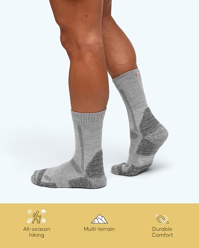 DANISH ENDURANCE Merino Wool Hiking Crew Socks for Men & Women, Cushioned Anti-Blister, Breathable - 3 Pairs4