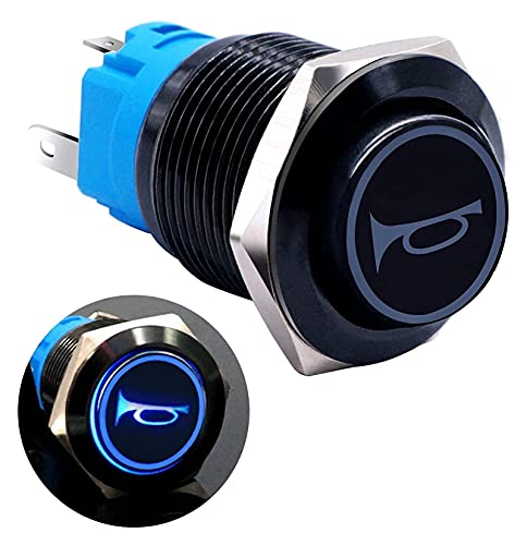 Interrupteur 12V 16mm métal noir avec LED verte