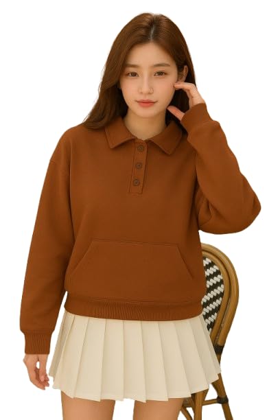jc jummy couture Stylish Pullover Sweater Set with Pleated Tennis Skirt, Black White Brown Colors, Long Sleeve Casual Outfit (IN, Alpha, L, Regular, Brown)-picture-23