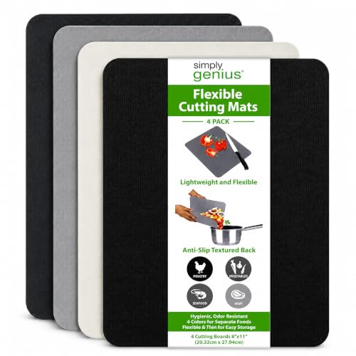 Simply Genius Rectangular Cutting Board Set - Color-Coded Cutting Mats for Kitchen - Dishwasher-Safe Plastic Chopping Board - Pack of 4, 8 x 11 in, Light Gray