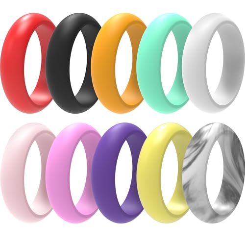 10 Packs Women’s Silicone Wedding Rings, Rubber Engagement Bands 5.5mm Wide 2mm Thick - Classic Collection
