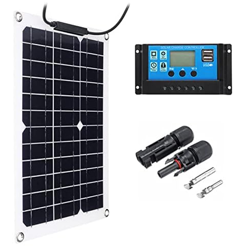 SHAIRMB 30W Solar Panel, Flexible Solar Panel with 40/50A Controller, for RV/Camping/Home/Outdoor, for Battery Charging In Vehicles and Ships,Black,A Cover