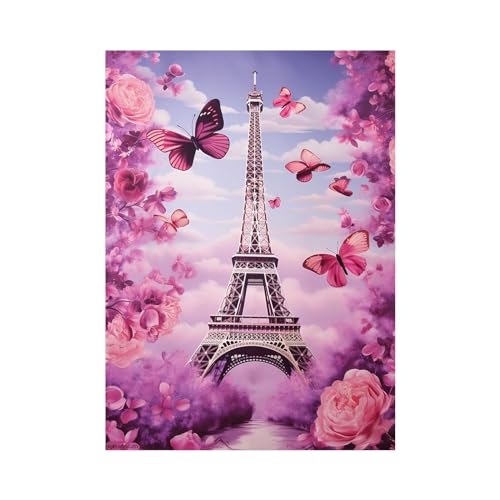 Impression sur toile de haute qualité avec papillon rose et Tour Eiffel SHYAMIC 40x60cm