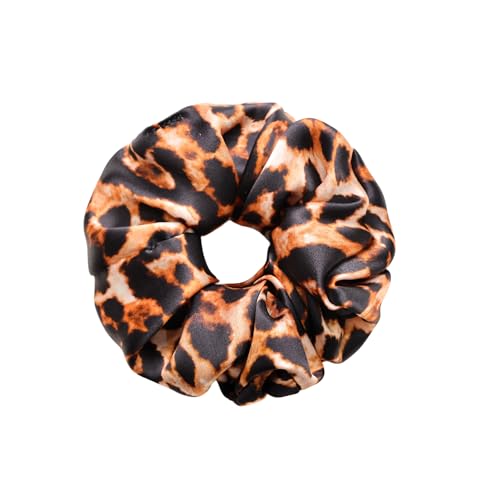 100% Mulberry Silk Scrunchie – 19 Momme Luxurious Silk Hair Tie, Handmade in the USA – Premium Hair Accessory for All Hair Types (Leopard)