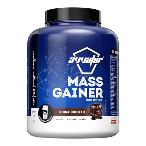 Image of avvatar MASS GAINER WHEY PROTEIN | 2 Kg | Belgian Chocolate Flavour | 45.6g Protein | 33 Servings | Ideal for Weight Gain