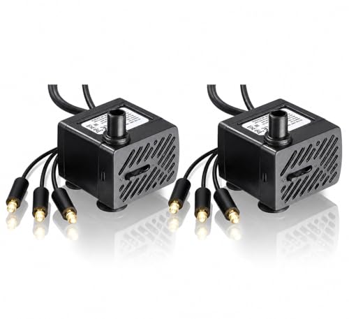 Image of Submersible Fountain Aquarium Pond Spare Replacement Water Pump with LED light | Mini Water Fountain Pump for Fountains & Aquarium /Fish Tank Water Pump (3 led pump - Qty 2)