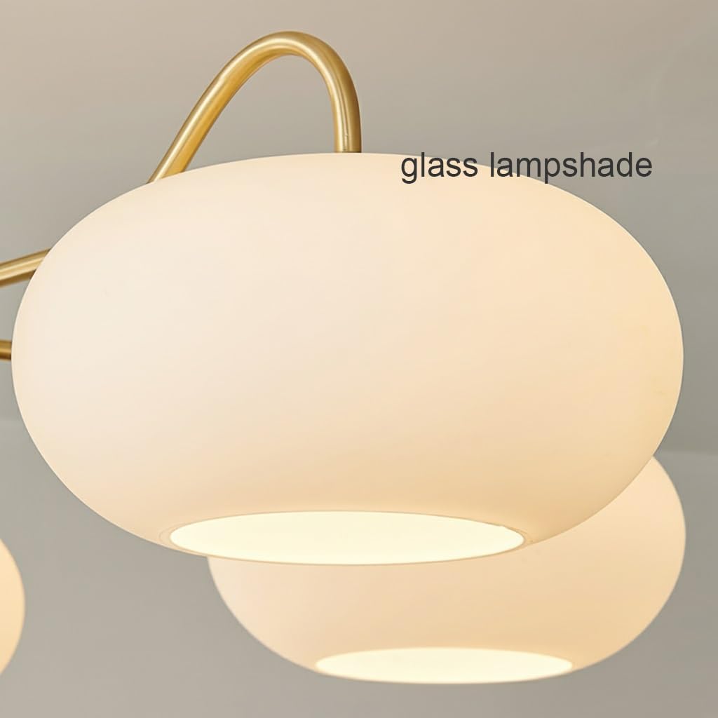 Mosiężny żyrandol ze szkła opalowego, okrągła drewniana lampa wisząca w stylu retro, duży rozmiar, do salonu, jadalni, sypialni (3 światła)
