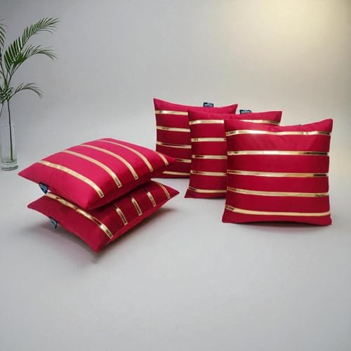Image of Zikrak Besur Gold Stripe On Velvet|Pack of 5 Cushion Cover|for Home Decoration|Living Room Decor|Hotel Premeuim Quality Cushion Cover|Exclusive ON Amazon (Maroon, 16 X 16 INCH(40 X 40 CM))