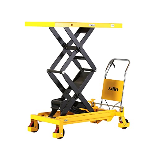 Xilin Platform Manual Hydraulic Lift Table Cart with Wheels Double Scissor 59.1