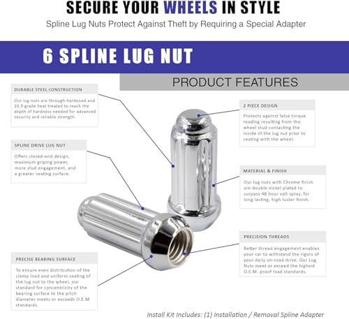 Image of Wheel Accessories Parts 24 Pcs M14x1.5 14x1.5 Thread Truck 1.50 inch Long Spline Lug Nuts Chrome 6 Spline Hex Fits Jeep Grand Wagoneer Grand Wagoneer ｜ Ram 1500