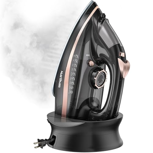 Martisan Cordless Iron for Clothes 1600W Wireless Rapid Heating Retractable Cord Power Charging Base Ceramic Soleplate Auto-off Anti-calc Anti-drip Self Clean
