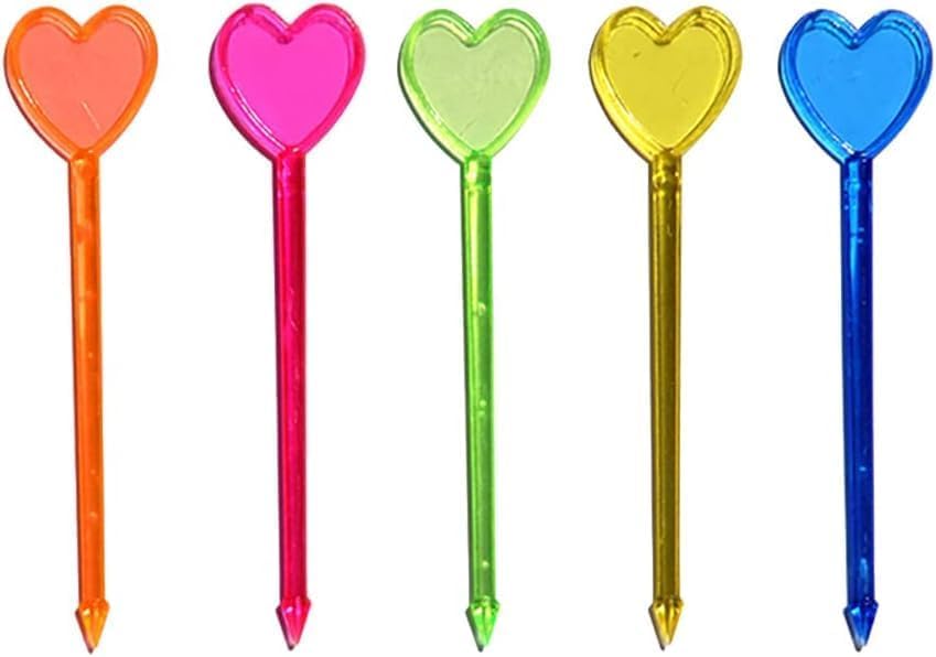 100 Pcs Multicolor Plastic Fruit Picks Toothpicks Heart Cocktail Appetizer Picks Finger Food Sticks Sandwich Drink Picks Cocktail Party Decorations Tools