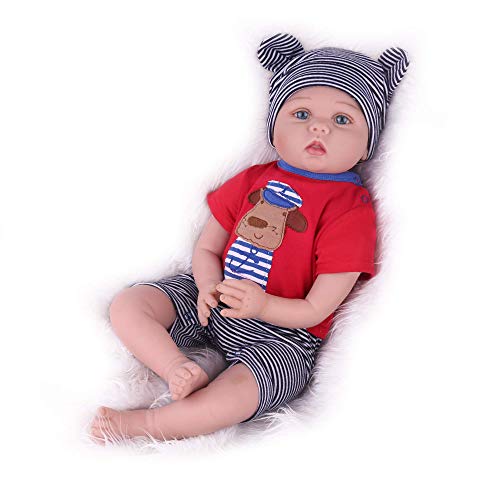 CHAREX Reborn Baby Dolls Boy, 22 Inches Reborn Baby Boy, Realistic Life Like Silicone Vinyl Handmade so Real Soft Weighted Body Baby Reborn Doll with Dog Suit for Age 3+
