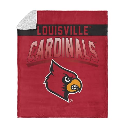 Northwest NCAA Louisville Cardinals Silk Touch Sherpa Throw Blanket, Ultra-Soft Fleece, Official Team Logo, Cozy Plush Bedding, 50 x 60 Inches
