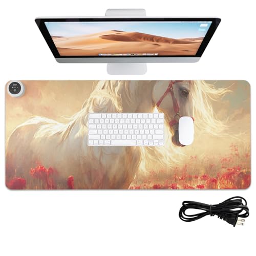 Tapis de souris chauffant motif cheval blanc 80x33 cm antidérapant
