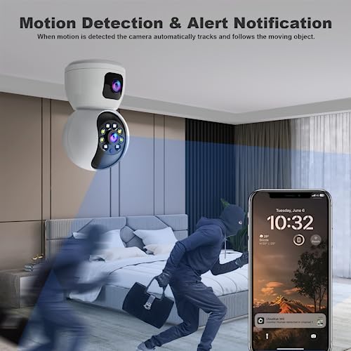 Indoor Security Camera with 5G WiFi and Dual Lens for Home Security and Pet Monitoring