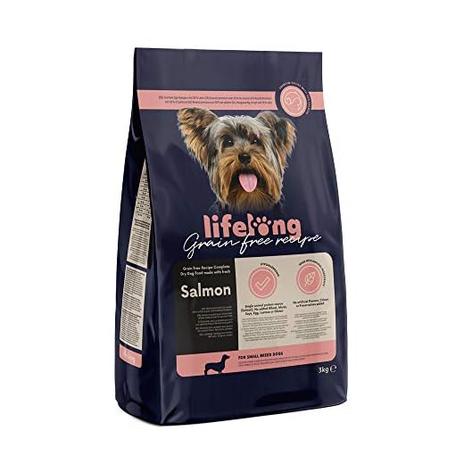 Marca Amazon - Lifelong Alimento seco completo para perros de razas pequeñas con salmón fresco, receta sin cereales - 3kg