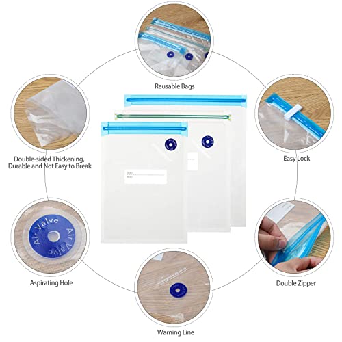 15 Vakuumbeutel Lebensmittel Wiederverwendbar, Sous Vide Beutel Vakuum, Vakuumversiegelte Bags Kit mit 4 Dichtungsklammern, Vakuumversiegelte Bags für Lebensmittelaufbewahrung und Vakuumgaren