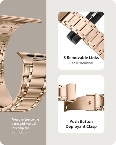Image of Fullmosa Metal Bands with Case [Watch NOT Included] Compatible with Apple Watch Strap 42mm (Series 10 /11), Steel Apple Watch Band for iWatch Series 10 11,42mm（S11 /10,Rose Gold