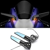 Motorcycle Rearview Mirrors with Turn Signal Fits for Yamaha YZF R1 r1 M 2020-2025 Aluminum Adjustable Rotating Side Mirrors Anti-glare Blue Lenses Winglet Mirror