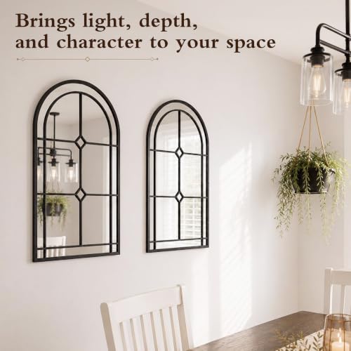 Image of Saliwa Black Arched Mirrors for Wall, 30 inch x 20 inch Wall Mirror for Entryway, Living Room, Bedroom, Bathroom, Fireplace, Window Mirror with Metal Frame