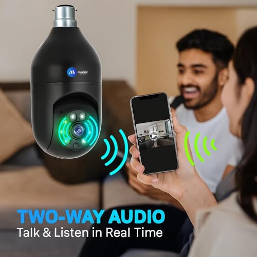 Image of Maizic Smarthome 3MP HD WiFi CCTV Camera for Home Indoor & Outdoor | PTZ Bulb Camera with Color Night Vision | Motion Detection | Two-Way Audio | Siren Alarm | Smart Security WiFi Camera