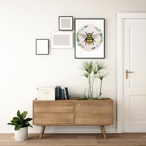 Image of Louise Maelys Bee Embroidery Kit for Beginners Cross Stitch Kit for Adults | Stamped Floral Pattern With Hoop, Threads, Needles And Instructions For An Easy DIY Craft Project And Handmade Wall Decor