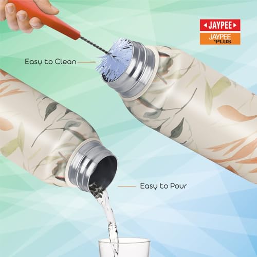 Image of Jaypee Plus Punch Prime Stainless Steel Printed Vacuum Insulated Water Bottle 500 ml | ISI Certified Rustproof & Leakproof Flask with 24Hrs Hot & Cold Ideal for School Kids, Office & Travel -(Cream)
