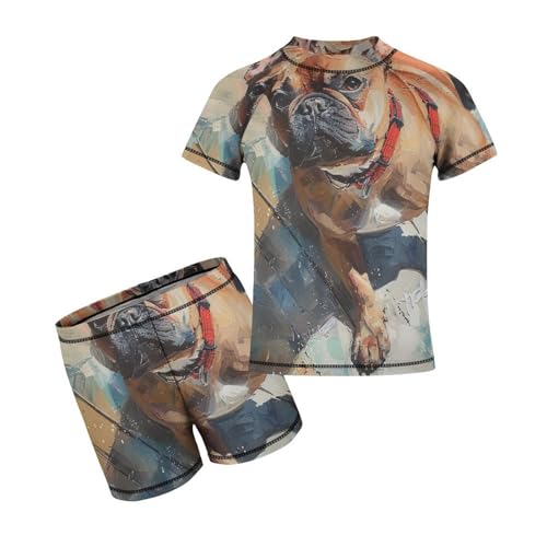 Red French BulldogChildren's Casual Swimsuit Set - Simple and Versatile10-12Y（150cm）