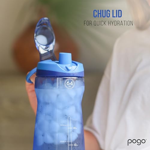 Image of Pogo 64oz Plastic Water Bottle with Leak-Proof Chug Lid and Carry Handle, Reusable, BPA Free, Capacity Markings, Dishwasher Safe, Perfect for Travel, School, Outdoors, and Gym, Lilac