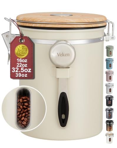 Image of Veken Coffee Canister with Window,Airtight Stainless Steel Container,32.5OZ