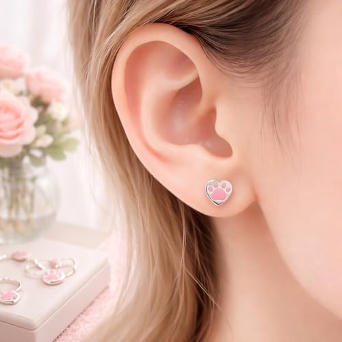 Image of 925 Sterling Silver Paw Print Stud Earrings (Choose Your Style) (Nickel Free)