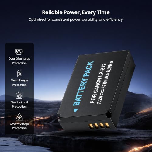 Image of Simpex LP-E12 Rechargeable Camera Battery 7.2V Li-ion Replacement Battery Compatible with Canon EOS M, M2, M10, M50, M100, 100D, Kiss M, Kiss X7, Rebel SL1 & PowerShot SX70 HS(Black)
