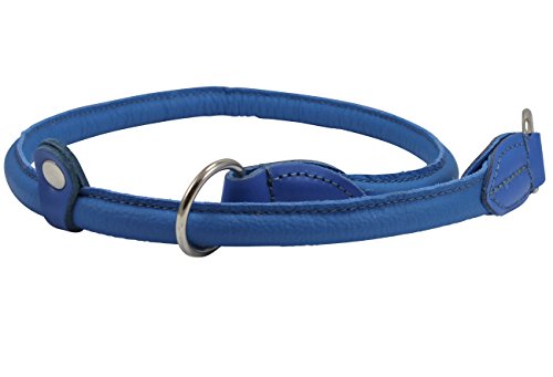 Round Genuine Rolled Leather Choke Dog Collar Blue (26\" Long)