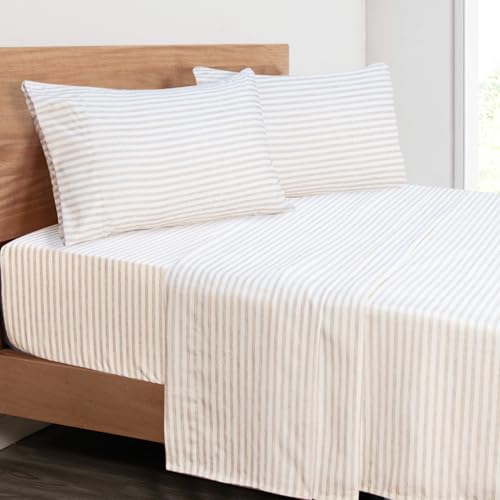 Mejoroom Striped Queen Size Sheet Set - Hotel Luxury 1800 Bedding Sheets & Pillowcases - Deep Pocket Fitted Sheet Soft Breathable Wrinkle & Fade Resistant - 4 Piece (Beige Stripe)