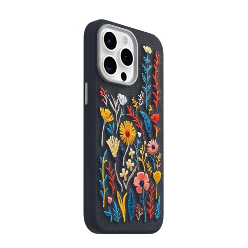 Image of OtterBox iPhone 15 Pro Max Symmetry Series Cactus Leather Embroidery for MagSafe - Enchanted Garden Blue
