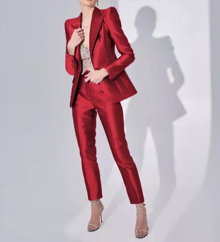 Satin Suit Women Two Piece Outfits Blazer Jacket and Pants Business Fashion Suit Sets (Blazer+Pants)2
