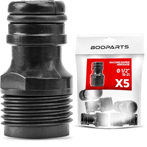 BOOPARTS - Conexión rápida macho 1/2 (15-21 mm) para riego jardín | Conector de manguera estándar de plástico resistente | Compatible con puntas rápidas y accesorios IBC | Lote de 5