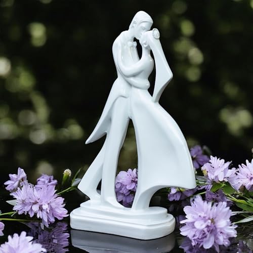 Elegant Wedding Couple Figurine – Romantic White Resin Bride & Groom Embrace Sculpture for Wedding, Anniversary, Valentine’s Gift, Tabletop Home Décor Showpiece