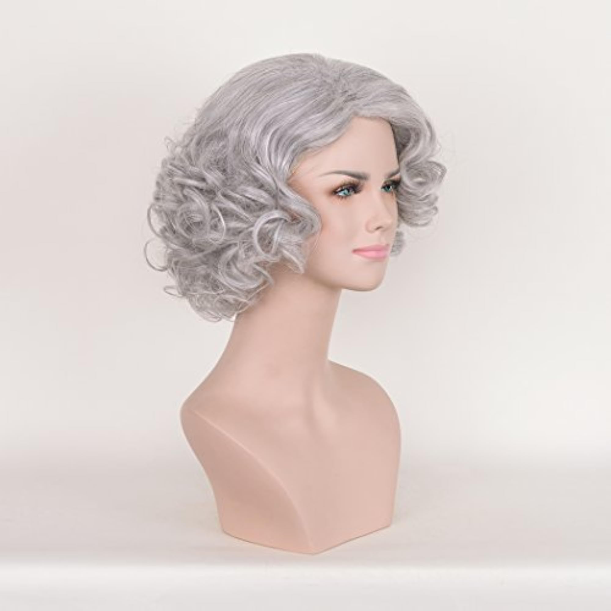 Short Curly Silver Grey Glueless Lace Front Wig for Women