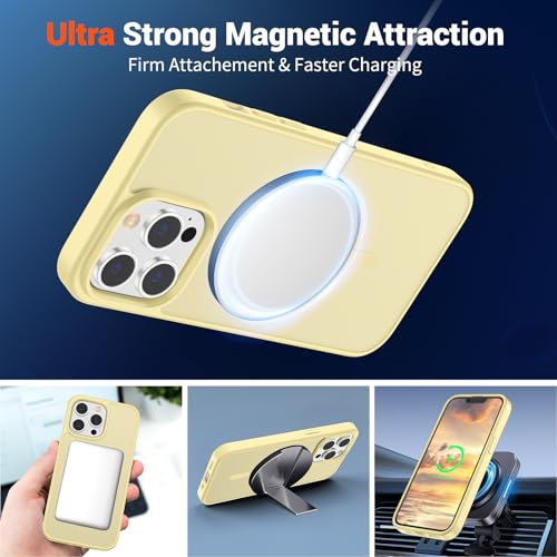 Image of SUPFINE Magnetic for iPhone 13 Pro Max Case (Compatible with MagSafe) (Military Grade Drop Protection) Slim Translucent Matte Shockproof with Anti-Fingerprint Phone Case,Buttercream Yellow