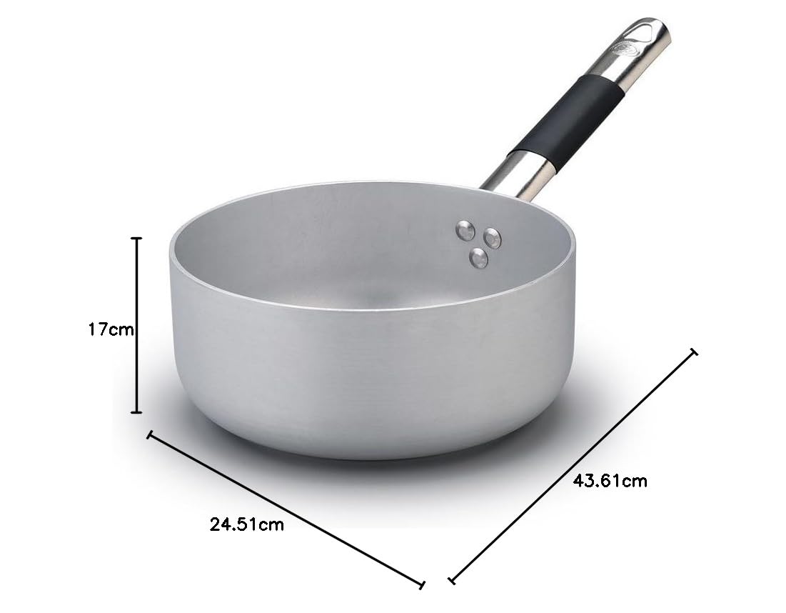 Pentole Agnelli, ALMC107PIC24, Casseruola Bassa, Fondo a Induzione con 1 Manico in Acciaio Inox Cool, Alluminio, Argento
