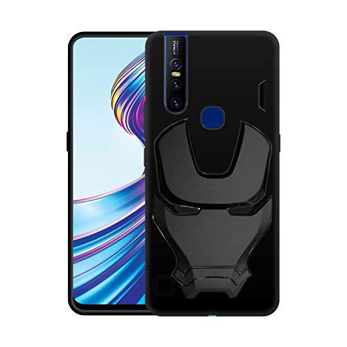 Image of COVERLY Official 3D Touch Feel Trending Avengers Logo Mask Soft Rugged Grip Silicone Iron Man Super Power Cartoon Movie Engraved Silicone Matte Back Cover for Vivo V15 (2019) -HD Black Avenger