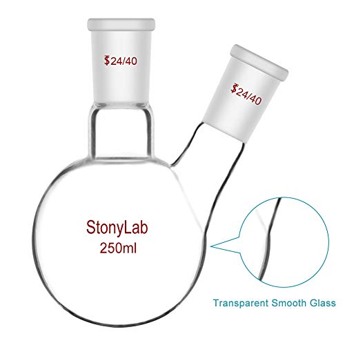 Stonylab Glass 250Ml Heavy Wall 2 Neck Round Bottom Flask Rbf, With 24/40 Center And Side Standard Taper Outer Joint - 250Ml #TOP3