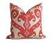 Toll2452 Ikat Designer-Kissenbezüge Leinen Orange Rot Koralle 45,7 cm Ikat Kissen Dekorative Kissen Leinen Kissen IKAT Boho