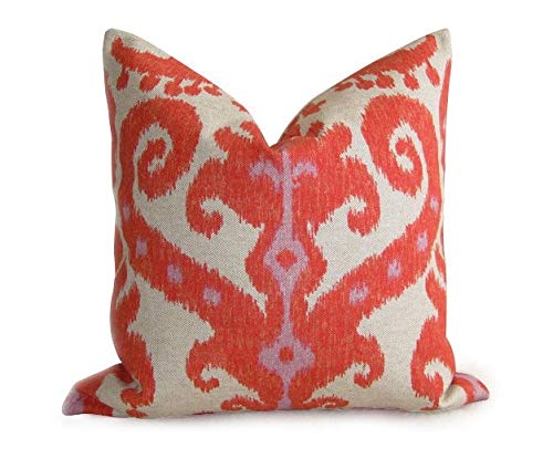 Toll2452 Ikat Designer Pillow Covers Linen Orange Red Coral 18 inch Ikat Pillow Decorative Pillow Linen Pillow IKAT Boho