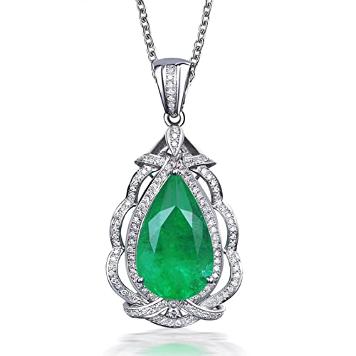 Collier émeraude argent 925 goutte d'eau et oxydes de zircon pour femme