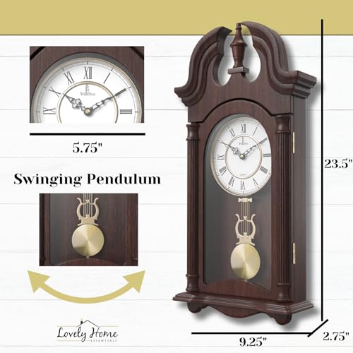 Pendulum Wall Clock Battery Operated - Wooden Hanging Grandfather Wall Clock with Pendulum, 23.5x9 inch - Quiet, Non-Chiming, with Real Wood for Living Room Decor, Office & Home Décor Gift - Image 4