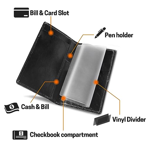 Image of Aurya Leather Checkbook Covers for Personal Checkbook, Checkbook Holder with Free Vinyl Divider, Checkbook Cover for Duplicate Checks for Men and Women