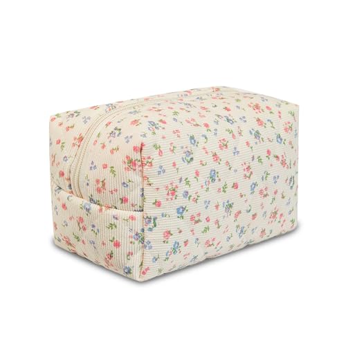 AMZMA Quilted Makeup Pouch,Cotton Puffy Makeup Bag, Coquette Cosmetic Bag for Women and Girls, Aesthetic Organizer Bag, Cute Flower Travel Toiletry Bag